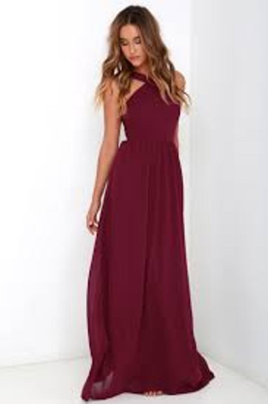 Lulus Event Formal Dress Burgundy Maxi Georgette Halter Romantic Women Small